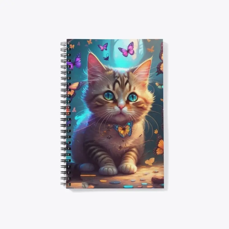 Cute cat with butterflies print