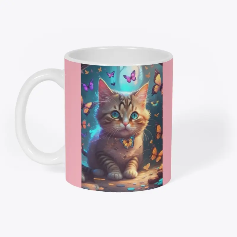 Cute cat with butterflies print