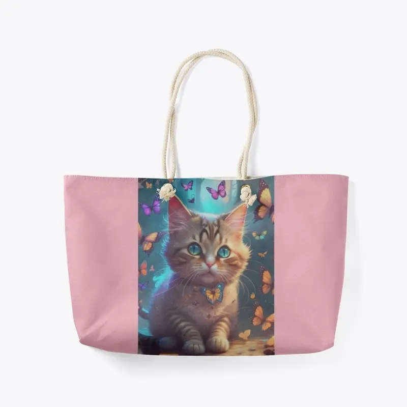 Cute cat with butterflies print