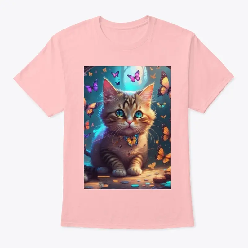 Cute cat with butterflies print