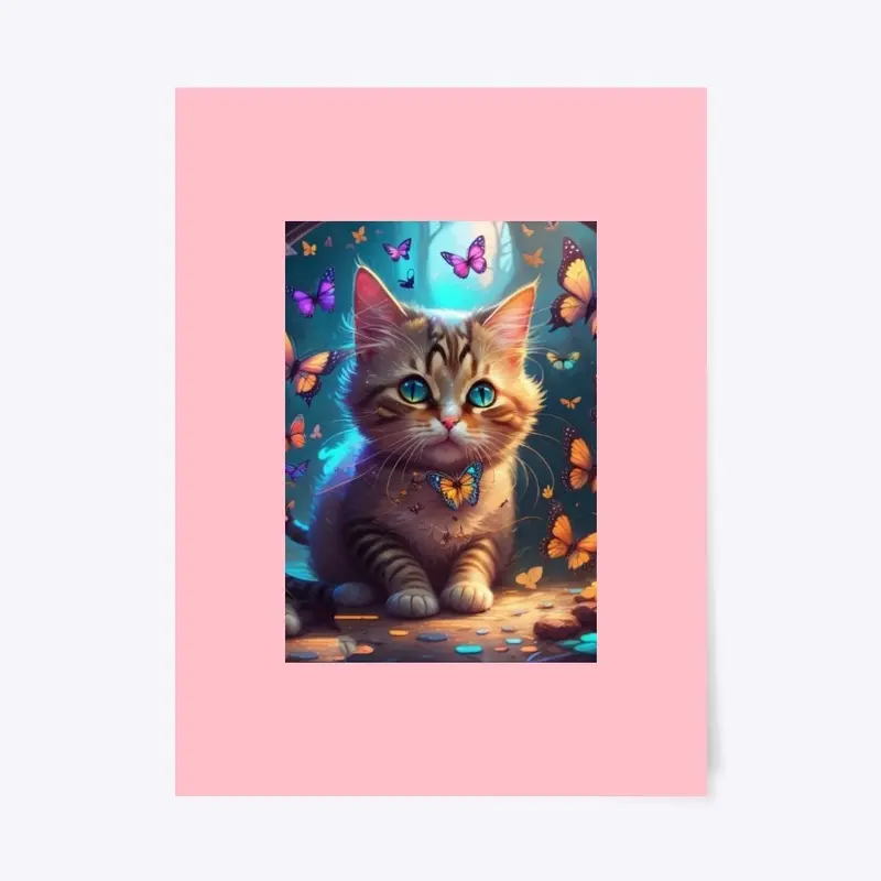 Cute cat with butterflies print