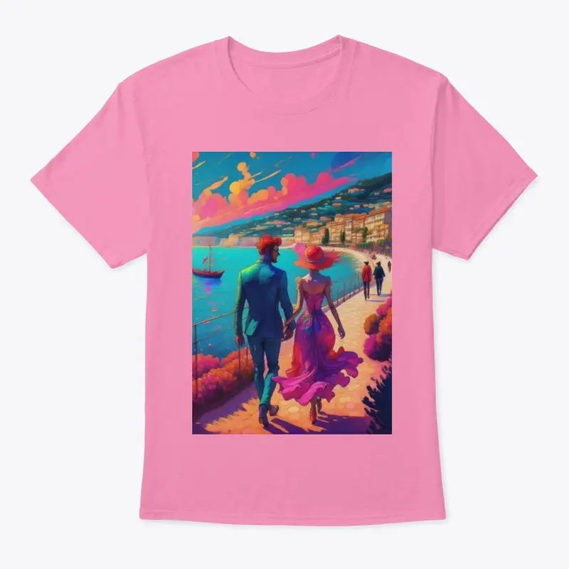 Lovely couple walking in beach print