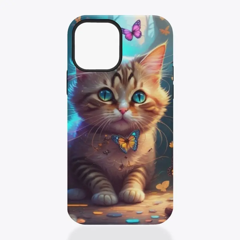 Cute cat with butterflies print