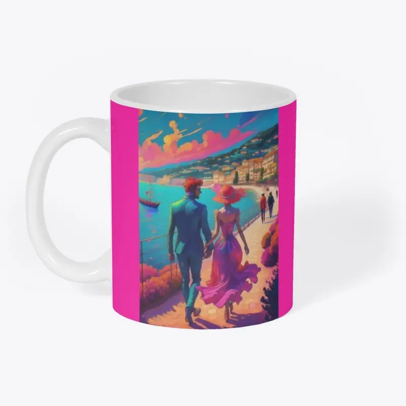 Lovely couple walking in beach print